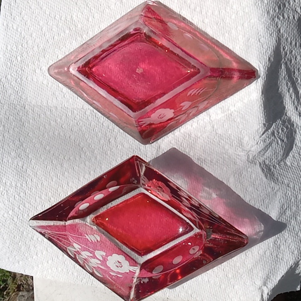Bohemian glass ashtray set.